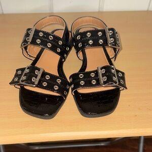 Yoki Stylish Black Sandals with Silver Accents
